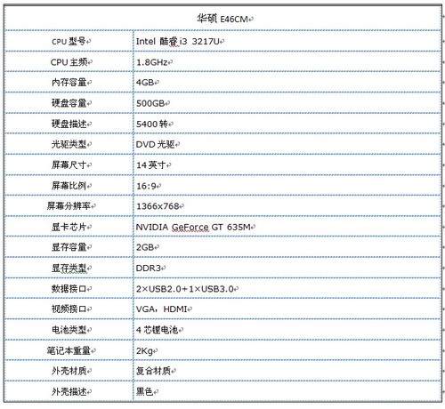 　学生军最佳选择华硕商务笔记本E46CM报价5899 