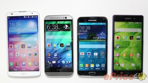 三星S5\/HTC M8\/索尼 Z2\/LG G Pro 2显示效果对