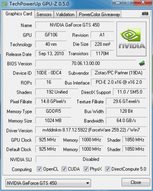 正文    ● 毁灭者gts450基本概况 在这个环节,我们使用了常用的gpu-z
