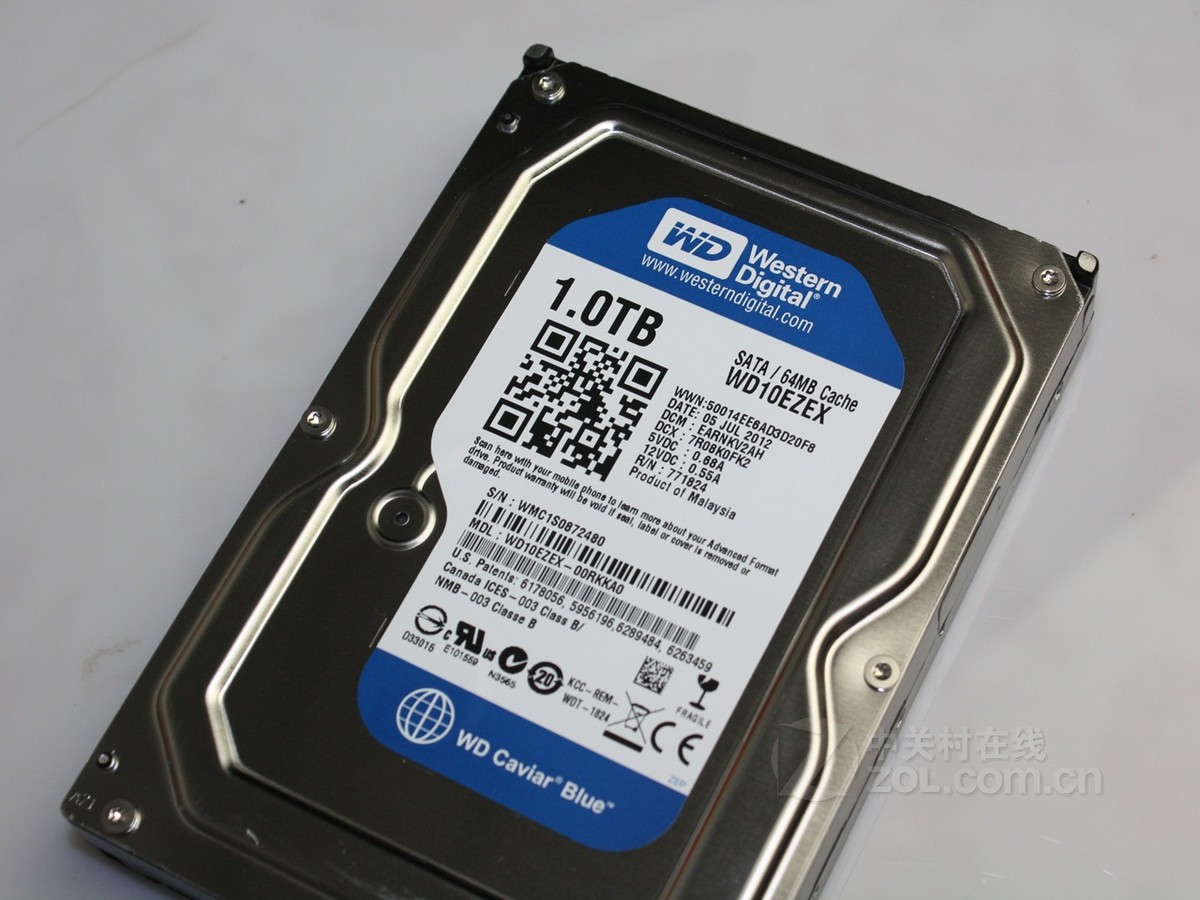 【高清图】 西部数据(wd)1tb 7200转 64mb sata3 蓝盘(wd10ezex)实拍